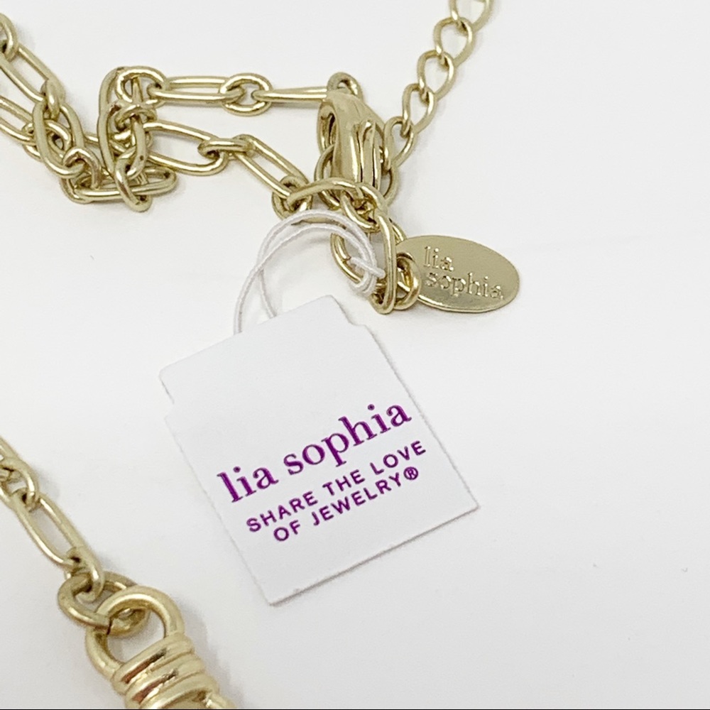 Lia Sophia Gold Tone Flower Drop Necklace Pearl Accents Long Chain Sophisticated - Picture 5 of 5